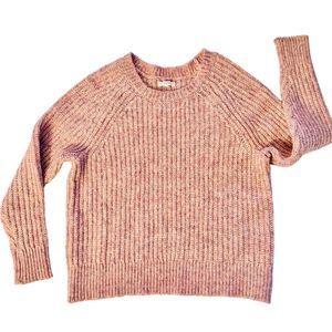 Maurice’s Wm’s Sz L Ribbed Knit Crewneck Sweater Marled Pink Raglan Slee…